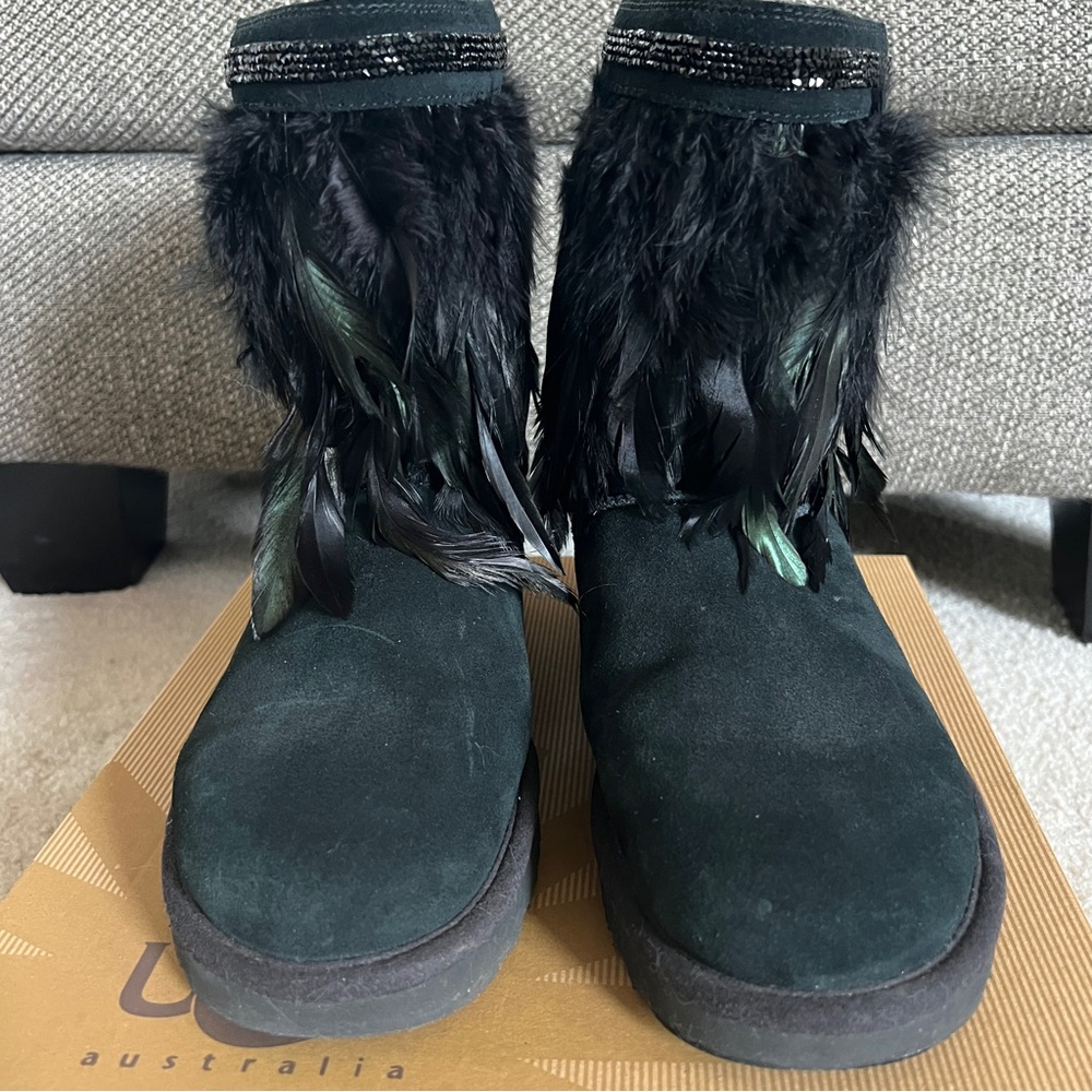 Ugg - Like New - Black Peacock Feather and Swarovski Crystal boots